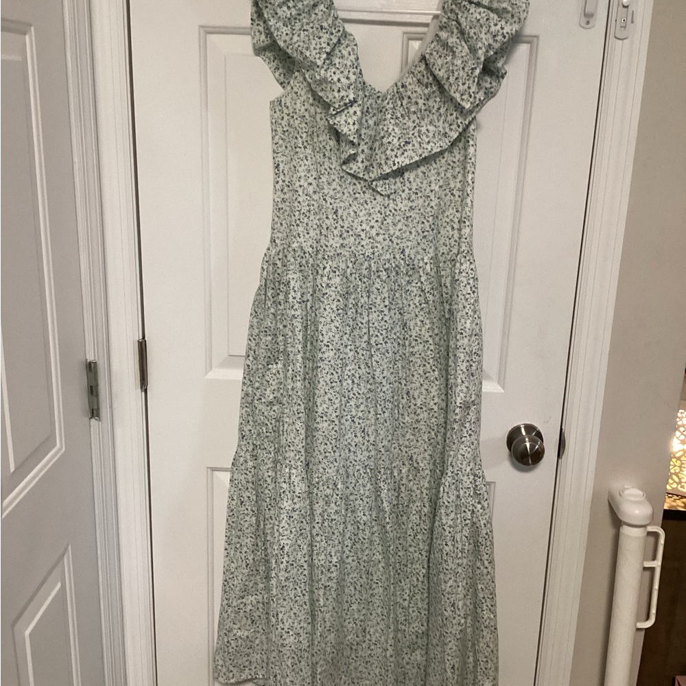 English Factory White and Blue Floral Dress